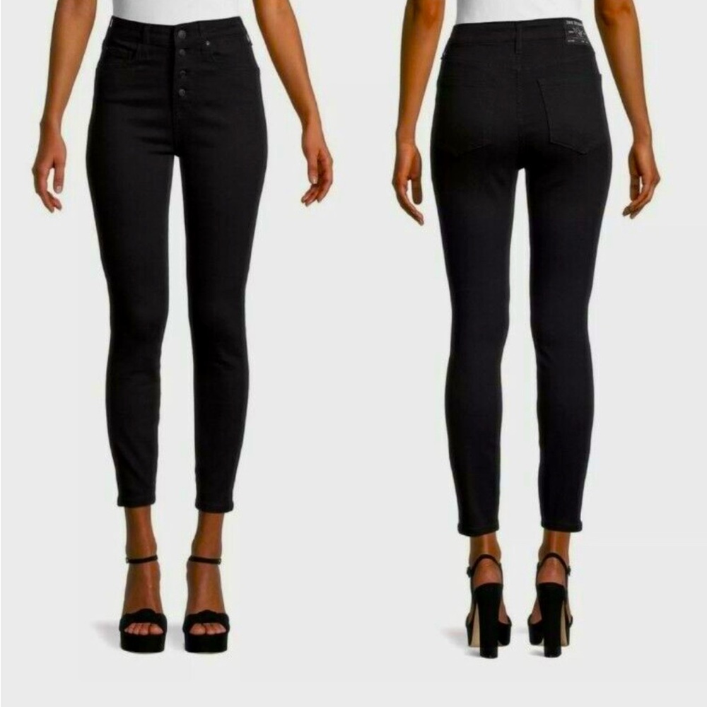 True Religion Halle High Rise Exposed Button Fly Skinny Jeans Black Size 33